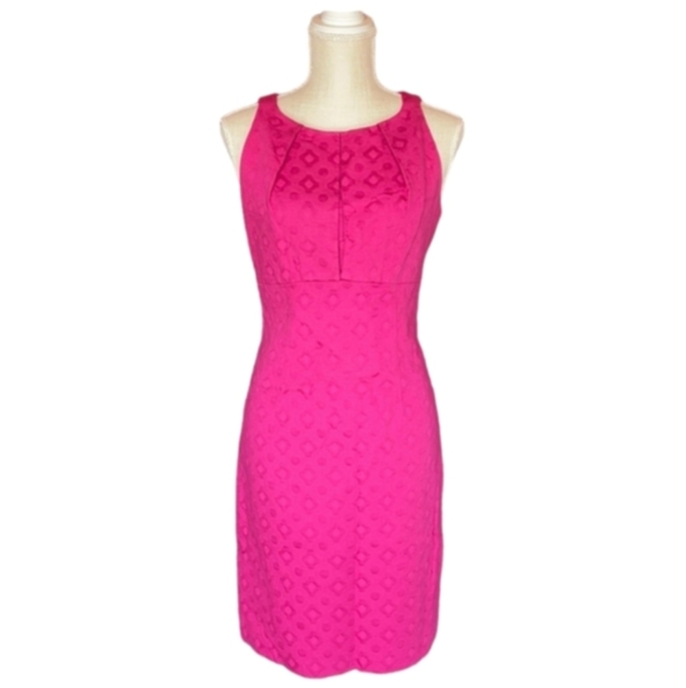 Taylor Pink Sleeveless Dress Textured‎ Geometric Pattern Fitted Career Size 10